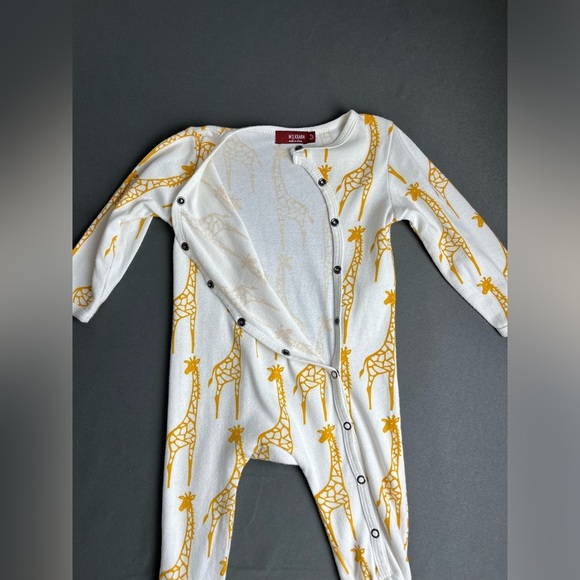 Milkbarn Gold Giraffes Organic Cotton Knit Snap Front Footie Size 3-6M - Picture 5 of 10
